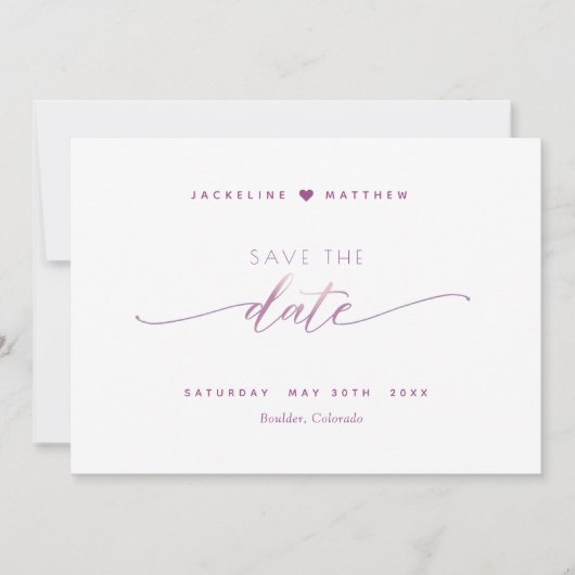 Elegant Script, Paarse Lavendel Eenvoudige Trouwda Save The Date (Voorkant)