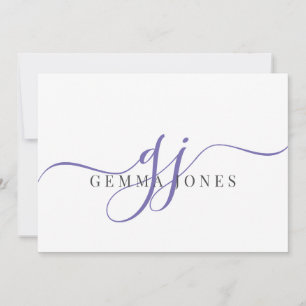 Elegant Script Paarse Monogram Initialen Naam Notitiekaartje