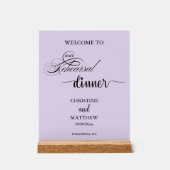 Elegant Script Paarse repetitie Diner Welkom Acryl Bord (Voorkant)