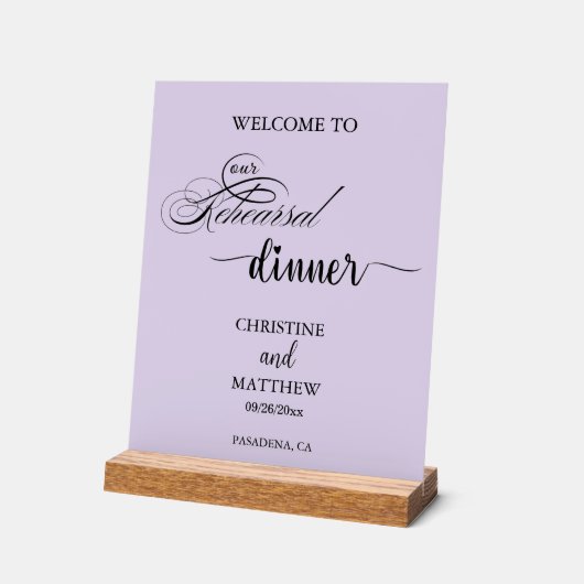 Elegant Script Paarse repetitie Diner Welkom Acryl Bord (Hoek)