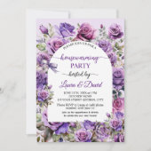 Elegant script Paarse Rozen housewarming party Kaart (Voorkant)