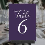 Elegant Script Paarse tabelnummers Kaart<br><div class="desc">Deze elegante paarse tabelnummers kunnen worden gepersonaliseerd in chique witte belettering. Ontworpen door Thisnotme©</div>