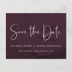 Elegant Script Paarse Waterverf Save the Date Aankondigingskaart