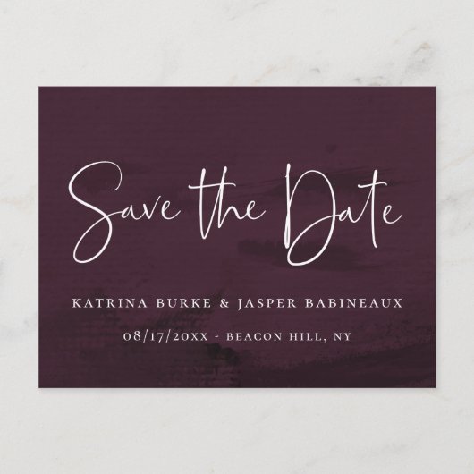 Elegant Script Paarse Waterverf Save the Date Aankondigingskaart (Voorkant)
