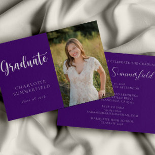Elegant Script Paarse witte foto Afstuderen Kaart