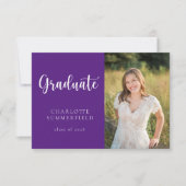 Elegant Script Paarse witte foto Afstuderen Kaart (Voorkant)