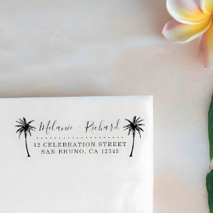 Elegant Script & Palm Trees Wedding Return-adres Rubberstempel