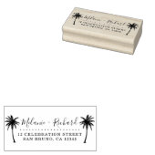 Elegant Script & Palm Trees Wedding Return-adres Rubberstempel (Gestempeld)
