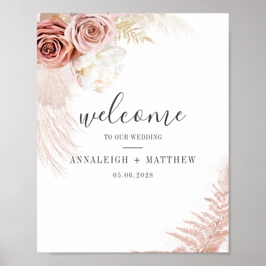Elegant Script Pampas Grass Terracotta Wedding Poster (Voorkant)
