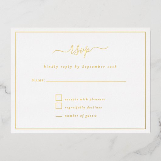 Elegant Script Party RSVP kaart Luxe Folie (Voorkant)