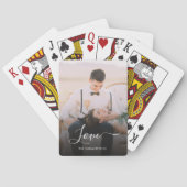 Elegant Script Passen getrouwd Foto bruiloft swag Pokerkaarten (Achterkant)