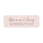 Elegant Script Pastel Pink Weduwadres Rendement Etiket (Voorkant)