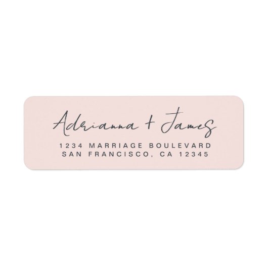Elegant Script Pastel Pink Weduwadres Rendement Etiket (Voorkant)