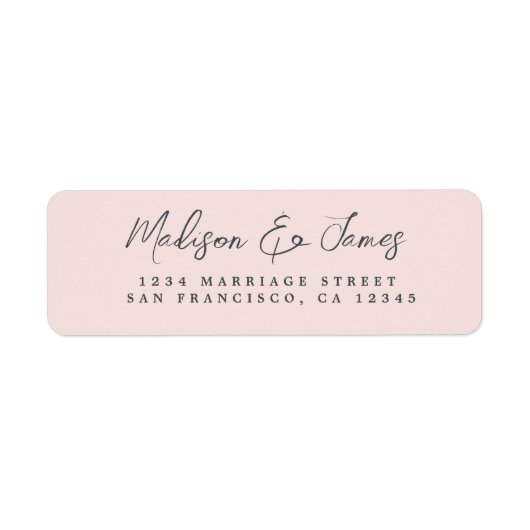 Elegant Script Pastel Pink Weduwadres Rendement Etiket (Voorkant)