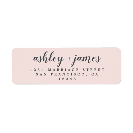 Elegant Script Pastel Pink Weduwadres Rendement Etiket (Voorkant)