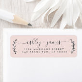 Elegant Script Pastel Pink Weduwadres Rendement Etiket (Insitu)