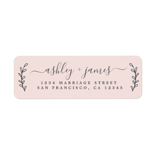 Elegant Script Pastel Pink Weduwadres Rendement Etiket (Voorkant)