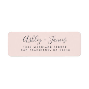 Elegant Script Pastel Pink Weduwadres Rendement Etiket