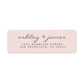 Elegant Script Pastel Pink Weduwadres Rendement Etiket (Voorkant)