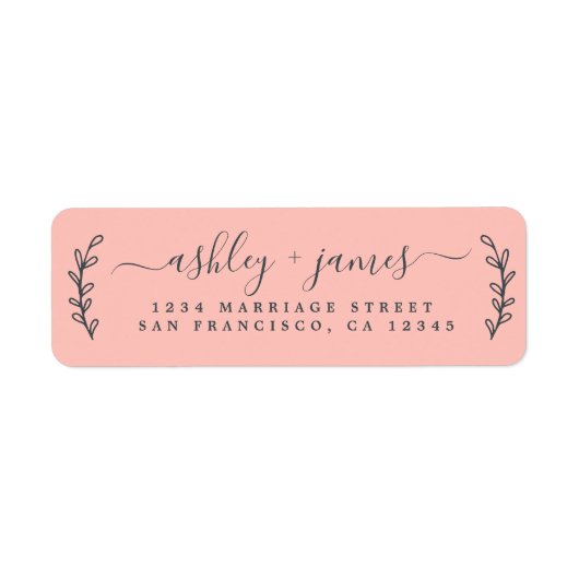Elegant Script Pastel Pink Weduwadres Rendement Etiket (Voorkant)