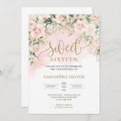 Elegant script pastel roze rozen zoet zestien kaart (Voorkant / Achterkant)