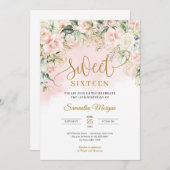 Elegant script pastel roze rozen zoet zestien kaart (Voorkant / Achterkant)