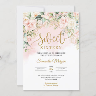 Elegant script pastel roze rozen zoet zestien kaart