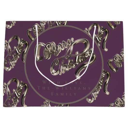 Elegant Script Pattern Eggplant Paarse Kerstmis Groot Cadeauzakje (Voorkant)