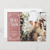 Elegant Script Peace on Earth Green Glitter Modern Feestdagenkaart (Voorkant / Achterkant)