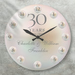 Elegant Script Pearl 30th Wedding Anniversary Grote Klok<br><div class="desc">Featuring beautiful pearls,  this chic 30th wedding verjaarary clock can be personalized with your special pearl verjaarary information on a pearl background. Designed by Thisisnotme©</div>