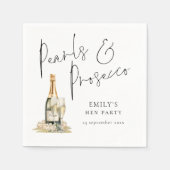 Elegant Script Pearls en Prosecco Hen Party Servet (Voorkant)