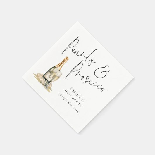 Elegant Script Pearls en Prosecco Hen Party Servet (Hoek)
