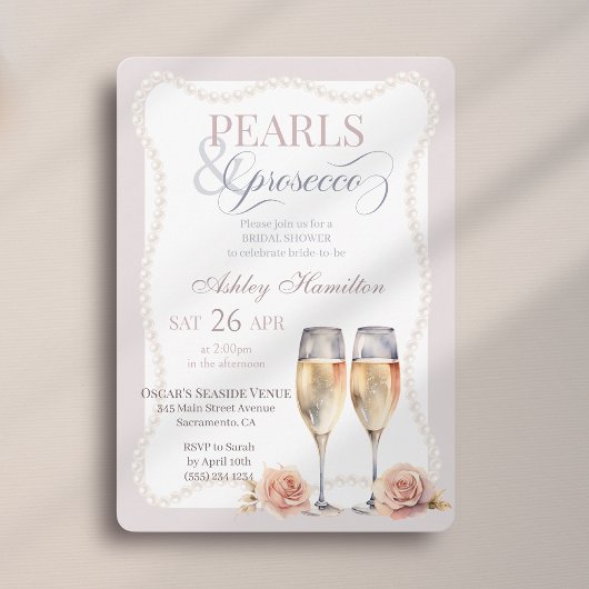 Elegant script Pearls & prosecco Bridal shower  Kaart