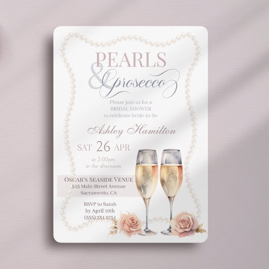 Elegant script Pearls & prosecco Vrijgezellenfeest Kaart