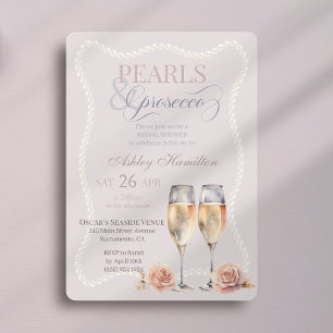 Elegant script Pearls & prosecco Vrijgezellenfeest Kaart