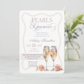 Elegant script Pearls & prosecco Vrijgezellenfeest Kaart (Staand voorkant)