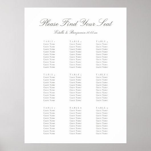 Elegant Script Personalized Wedding Seating Chart Poster (Voorkant)