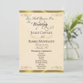 Elegant Script - Perzik Parel/Gouden Bruiloft Programmakaart (Staand voorkant)