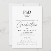 Elegant Script PhD Degree Foto Afstudeerfeest Kaart (Voorkant)