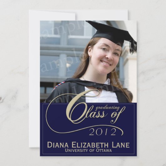Elegant Script Photo Afstudeerder Invitation - bla Kaart (Voorkant)