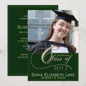 Elegant Script Photo Afstudeerder Invitation - Gre Kaart (Voorkant / Achterkant)