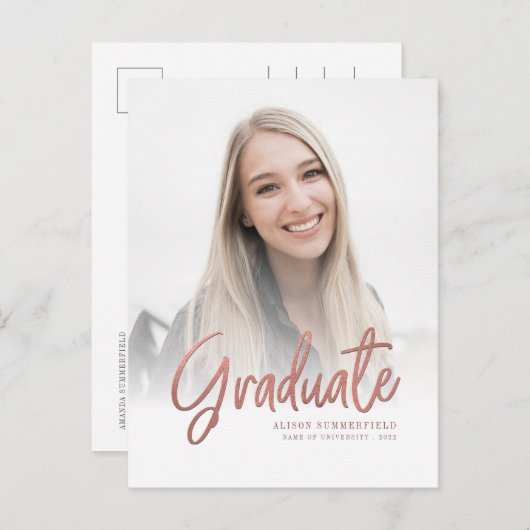 Elegant Script Photo Afstuderen 2025 Aankondigingskaart (Voorkant / Achterkant)