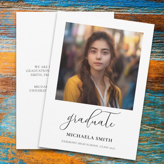 Elegant Script Photo Afstuderen Aankondiging