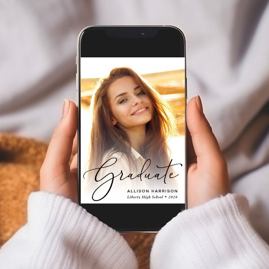 Elegant Script Photo Afstuderen Aankondiging