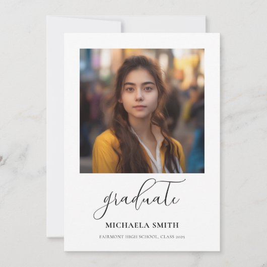 Elegant Script Photo Afstuderen Aankondiging (Voorkant)