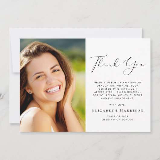 Elegant Script Photo Afstuderen Bedankkaart (Voorkant)