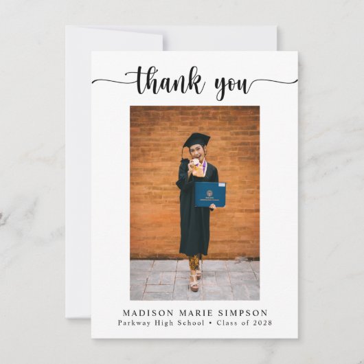 Elegant Script Photo Afstuderen Bedankkaart (Voorkant)