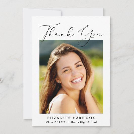 Elegant Script Photo Afstuderen Bedankkaart (Voorkant)