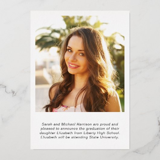 Elegant Script Photo Afstuderen Folie Uitnodiging (Achterkant)
