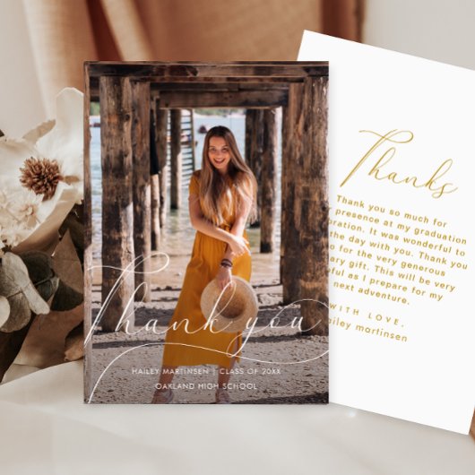 Elegant Script Photo Afstuderen Hartelijk dank, wi Kaart